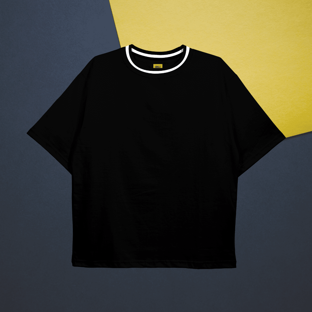 Basic Drop Shoulder T-Shirt (Black wt Rib) - AAZ