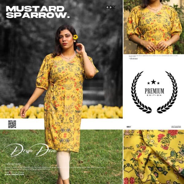 Premium Drape Dress (Mustard Sparrow)