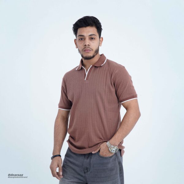 Premium Multi Pattern Knit Polo T-Shirt (Rose Taupe)