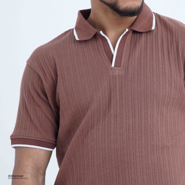 Premium Multi Pattern Knit Polo T-Shirt (Rose Taupe) - Image 4