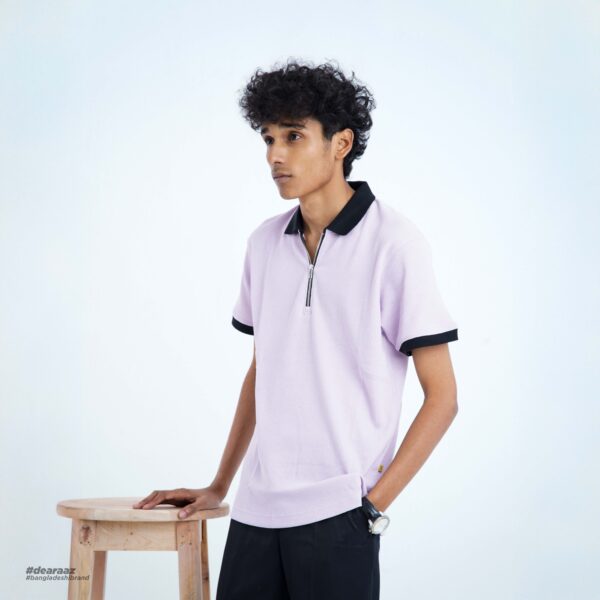 Premium Waffle Knit Polo with Zipper (Lavender) - Image 3