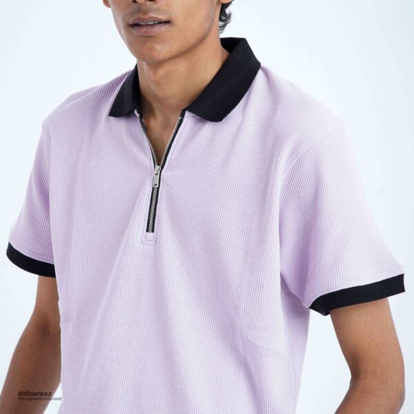 Premium Waffle Knit Polo with Zipper (Lavender) - Image 5