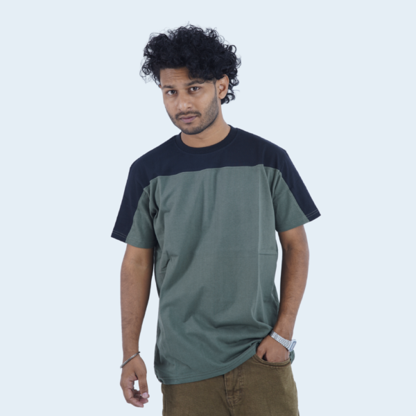 Premium Half Sleeves T Shirt (Olive Green Contrast)