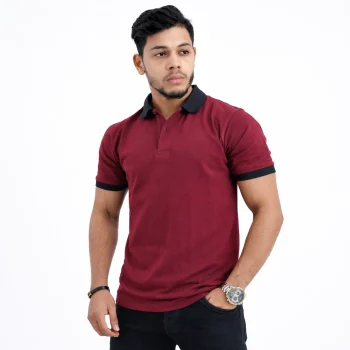 Classic Maroon Polo Shirt with Black Collar - Premium Quality - AAZ Bangladesh