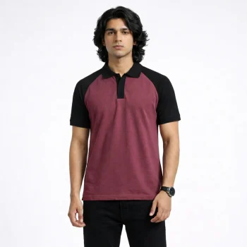 Premium Buttonless Polo – Muted Burgundy & Black - Premium Quality - AAZ Bangladesh